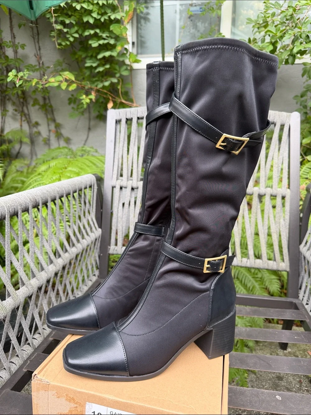 New Journee Collection Black Knee High Buckle Strap Block Heel Boots
